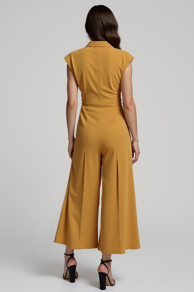 Load image into Gallery viewer, Notched Lapel Yellow Buttons Ankle Length Work Jumpsuits