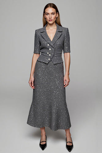 Sparkly Dark Grey Notched Lapel 2 Piece Business Suits