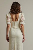 Load image into Gallery viewer, Square Neck Apricot Pencil Lace Maxi Work Dress with Sleeves