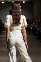 Load image into Gallery viewer, Ivory Round Neck 2 Pieces Blouses and Pantsuits with Sleeves