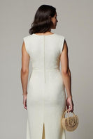 Load image into Gallery viewer, Simple White Pencil Midi Work Dress with 3D Flowers with V-Neck