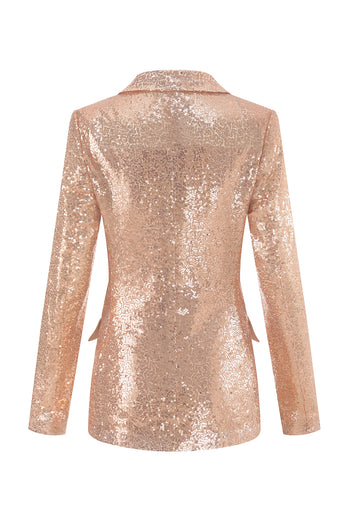 Sparkly Notched Lapel Golden 2 Piece Women Suits with Sleeves