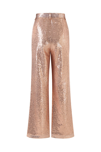 Sparkly Notched Lapel Golden 2 Piece Women Suits with Sleeves