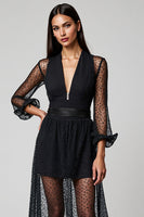 Load image into Gallery viewer, Deep V-Neck A-Line Navy Long Work Dress with Sleeves