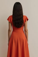 Load image into Gallery viewer, Orange V-Neck A Line Maxi Satin Work Dress with Sleeves