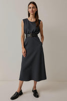 Load image into Gallery viewer, Simple Round Neck Navy Pencil Maxi Work Dress with Pockets