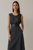 Load image into Gallery viewer, Simple Round Neck Navy Pencil Maxi Work Dress with Pockets