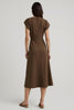 Load image into Gallery viewer, V-Neck Brown Cap Sleeves Midi Work Dress with Sash