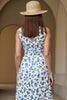 Load image into Gallery viewer, White Blue V-Neck A Line Printed Long Wedding Guest Dress
