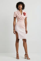 Load image into Gallery viewer, Notched Lapel Pink Pencil Floral Short Blazer Dress with Slit
