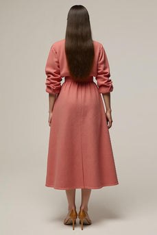 Coral A Line Notched Lapel Maxi Blazer Dress with Sleeves