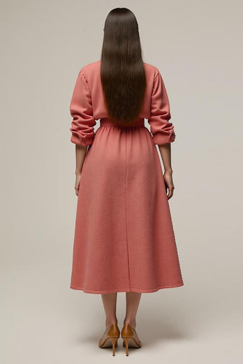 Coral A Line Notched Lapel Maxi Blazer Dress with Sleeves
