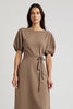 Load image into Gallery viewer, Coffee Bateau Pencil Short Sleeves Maxi Work Dress with Sash