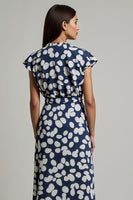 Load image into Gallery viewer, White Blue Printed V-Neck Slit Wedding Guest Dress with Long