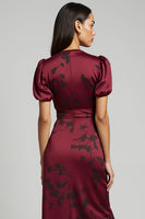 Load image into Gallery viewer, Burgundy V-Neck Asymmetrical Bodycon Maxi Wedding Guest Dress