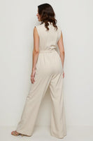 Load image into Gallery viewer, Ivory Notched Lapel Satin Work Jumpsuits