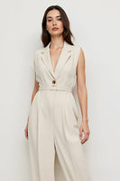 Load image into Gallery viewer, Ivory Notched Lapel Satin Work Jumpsuits