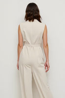 Load image into Gallery viewer, Ivory Notched Lapel Satin Work Jumpsuits