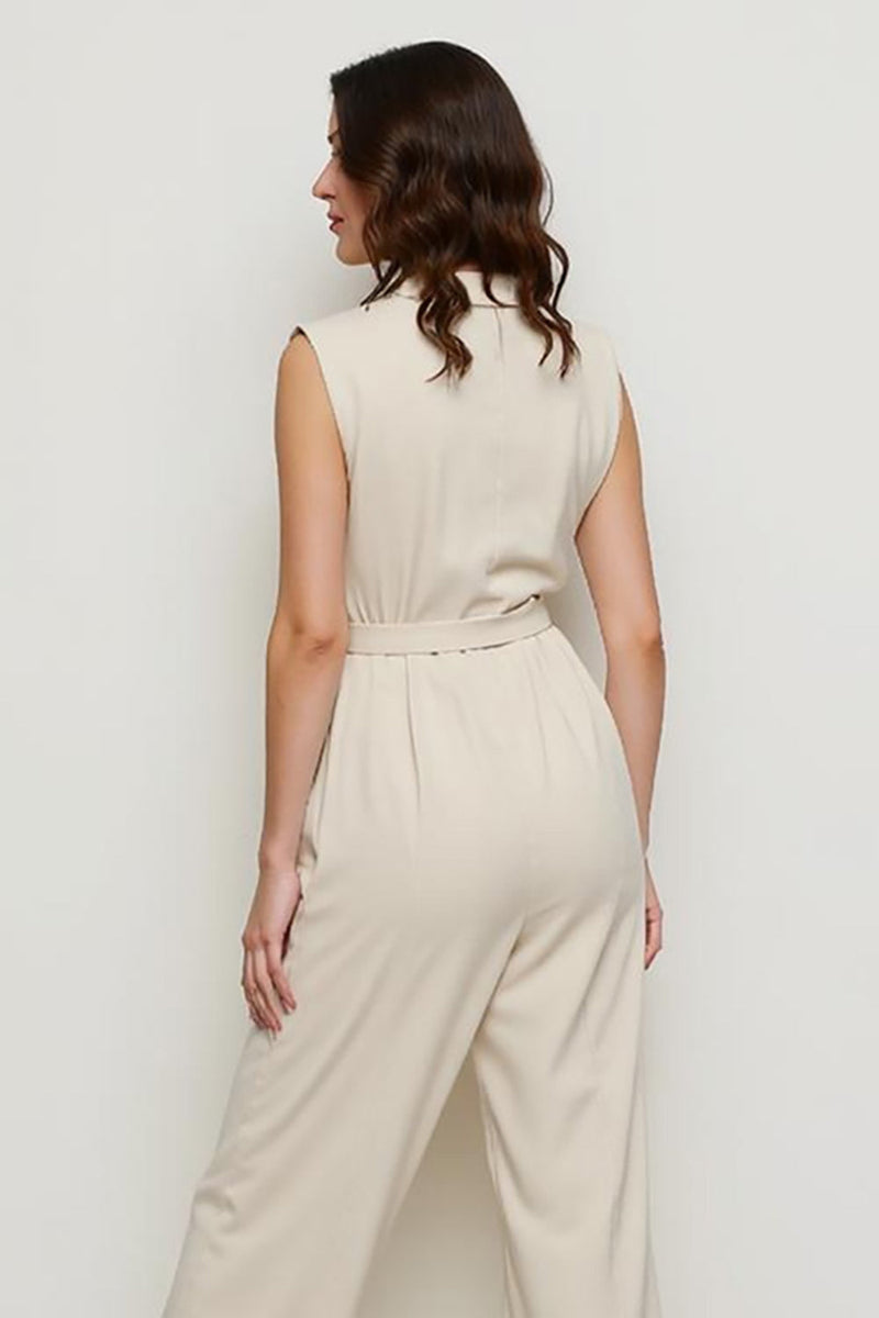 Load image into Gallery viewer, Ivory Notched Lapel Satin Work Jumpsuits
