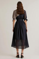 Load image into Gallery viewer, Black V-Neck Chiffon Maxi Work Dress with Sleeves