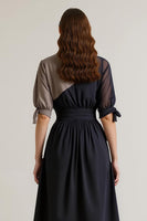 Load image into Gallery viewer, Black V-Neck Chiffon Maxi Work Dress with Sleeves