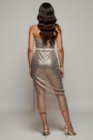 Load image into Gallery viewer, Sparkly Golden Spaghetti Straps Midi Sequins Holiday Party Dress