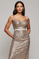 Load image into Gallery viewer, Sparkly Golden Spaghetti Straps Midi Sequins Holiday Party Dress