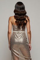 Load image into Gallery viewer, Sparkly Golden Spaghetti Straps Midi Sequins Holiday Party Dress
