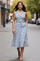 Load image into Gallery viewer, White Blue Printed A Line Maxi Work Dress