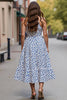 Load image into Gallery viewer, White Blue Printed A Line Maxi Work Dress