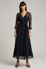 Load image into Gallery viewer, Navy V-Neck Chiffon Long Ruched Work Dress with Sleeves
