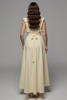 Apricot Notched Lapel Long Satin Work Dress with Slit