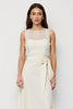 Load image into Gallery viewer, White Scoop Bow Pencil Maxi Satin Work Dress with Sash