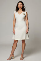 Load image into Gallery viewer, Simple Short White V-Neck Pencil Short Work Dress with 3D Flowers