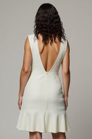 Load image into Gallery viewer, Simple Short White V-Neck Pencil Short Work Dress with 3D Flowers