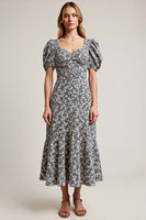 Load image into Gallery viewer, A Line White Black Flower Long Wedding Guest Dress with Sleeves