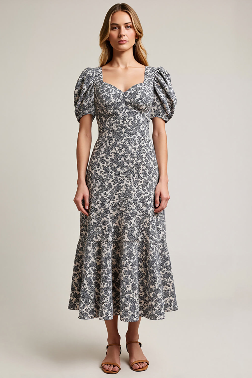 A Line White Black Flower Long Wedding Guest Dress with Sleeves