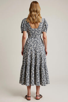 A Line White Black Flower Long Wedding Guest Dress with Sleeves