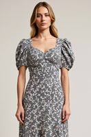 Load image into Gallery viewer, A Line White Black Flower Long Wedding Guest Dress with Sleeves