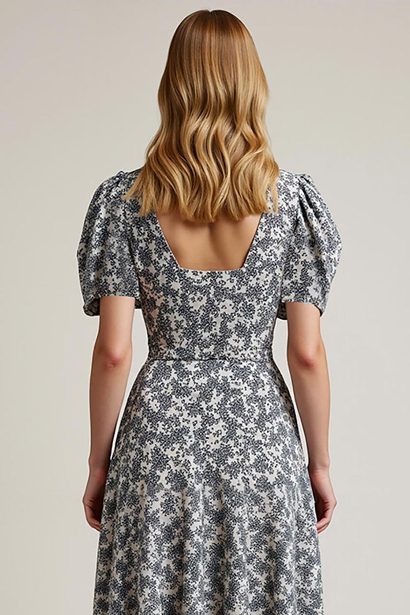 Load image into Gallery viewer, A Line White Black Flower Long Wedding Guest Dress with Sleeves