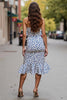 Load image into Gallery viewer, White Blue Strapless Printed Midi Leopard Work Dress with Ruffles