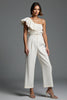Load image into Gallery viewer, One Shoulder Ivory Work Jumpsuits with Ruffles