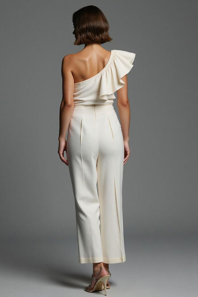 Load image into Gallery viewer, One Shoulder Ivory Work Jumpsuits with Ruffles