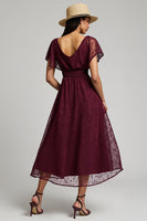 Load image into Gallery viewer, Burgundy A Line Bateau Long Lace Work Dress with Sleeves