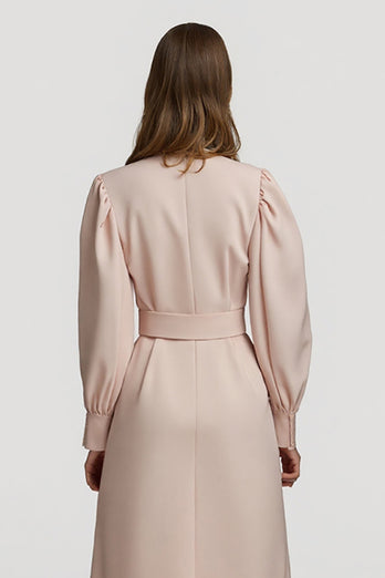 Grey Pink High Neck Pencil Maxi Satin Work Dress with Belts