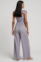 Load image into Gallery viewer, One Shoulder Grey Purple Ruched Work Jumpsuits with 3D Flowers