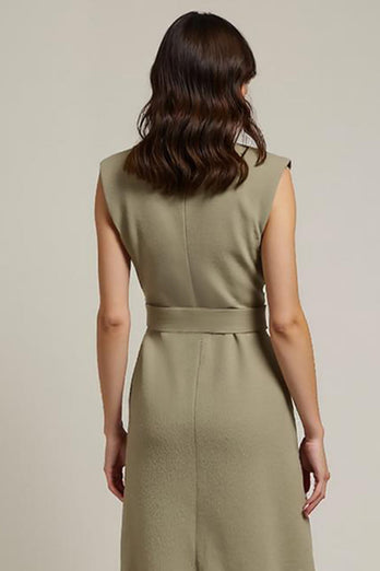 Grey Green Shawl Lapel Pencil Maxi Work Dress with Sash