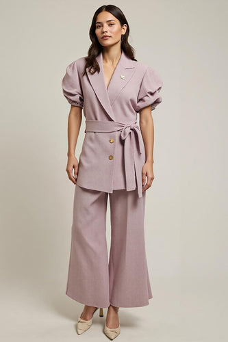Grey Pink 2 Piece Notched Lapel Business Suits with Sleeves