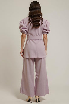 Grey Pink 2 Piece Notched Lapel Business Suits with Sleeves