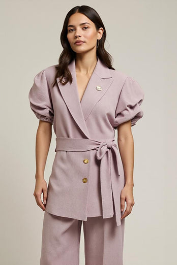 Grey Pink 2 Piece Notched Lapel Business Suits with Sleeves